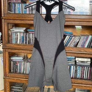 HIND Fitness/Swimming One-Piece - Grey/Black with Contrasting Brown Seams Size L